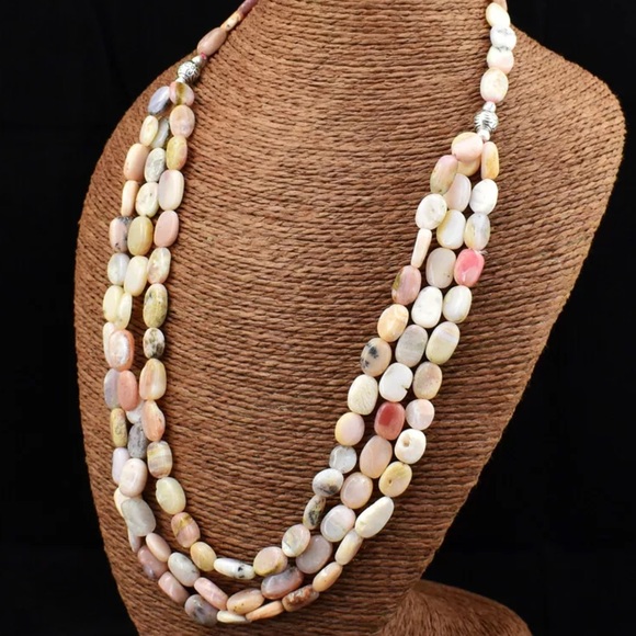 Earth Art hand crafted artisan Jewelry - Genuine Australian pink opal statement necklaces